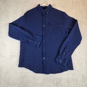 Line of Trade Mens Blue Textured Cotton Button Down Shirt L Long Sleeve Workwear